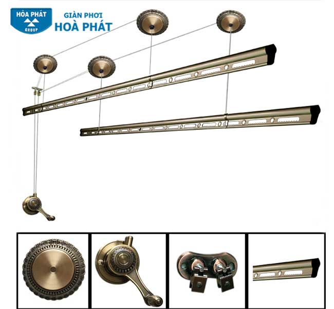 Giàn Phơi Gắn Trần Hoà Phát HL-999A Chịu Lực 70kg, Tay Quay Liền