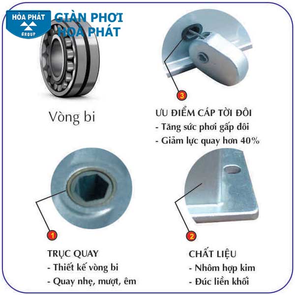 Giàn Phơi Hòa Phát Gắn Trần KG-570 2 Thanh Phơi